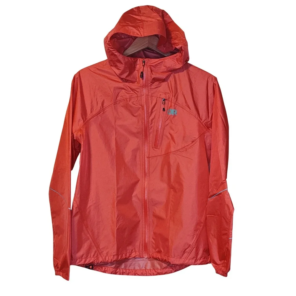 Outdoor Research Helium Rain Jacket Womens Small Orange Waterproof Hooded 275388